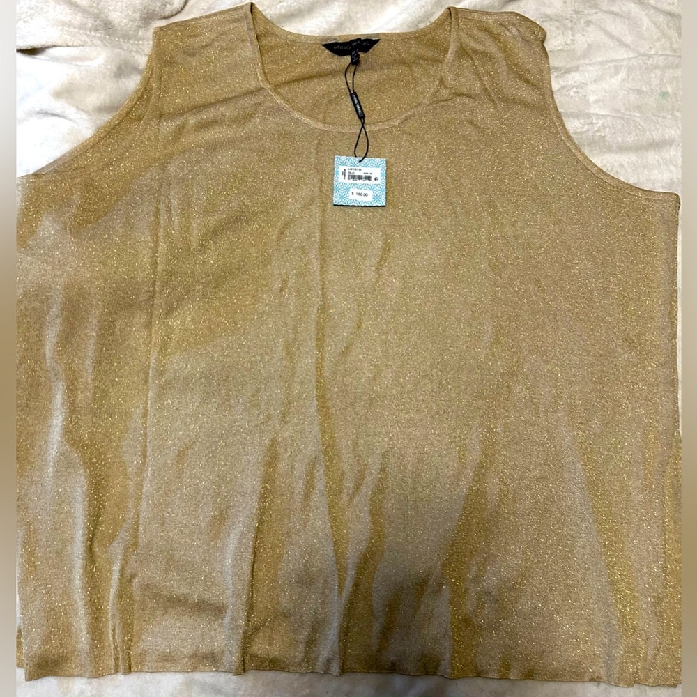 NWT Ming Wang Knit Shell Tank Top Gold Glitter Plus Size 3X Metallic